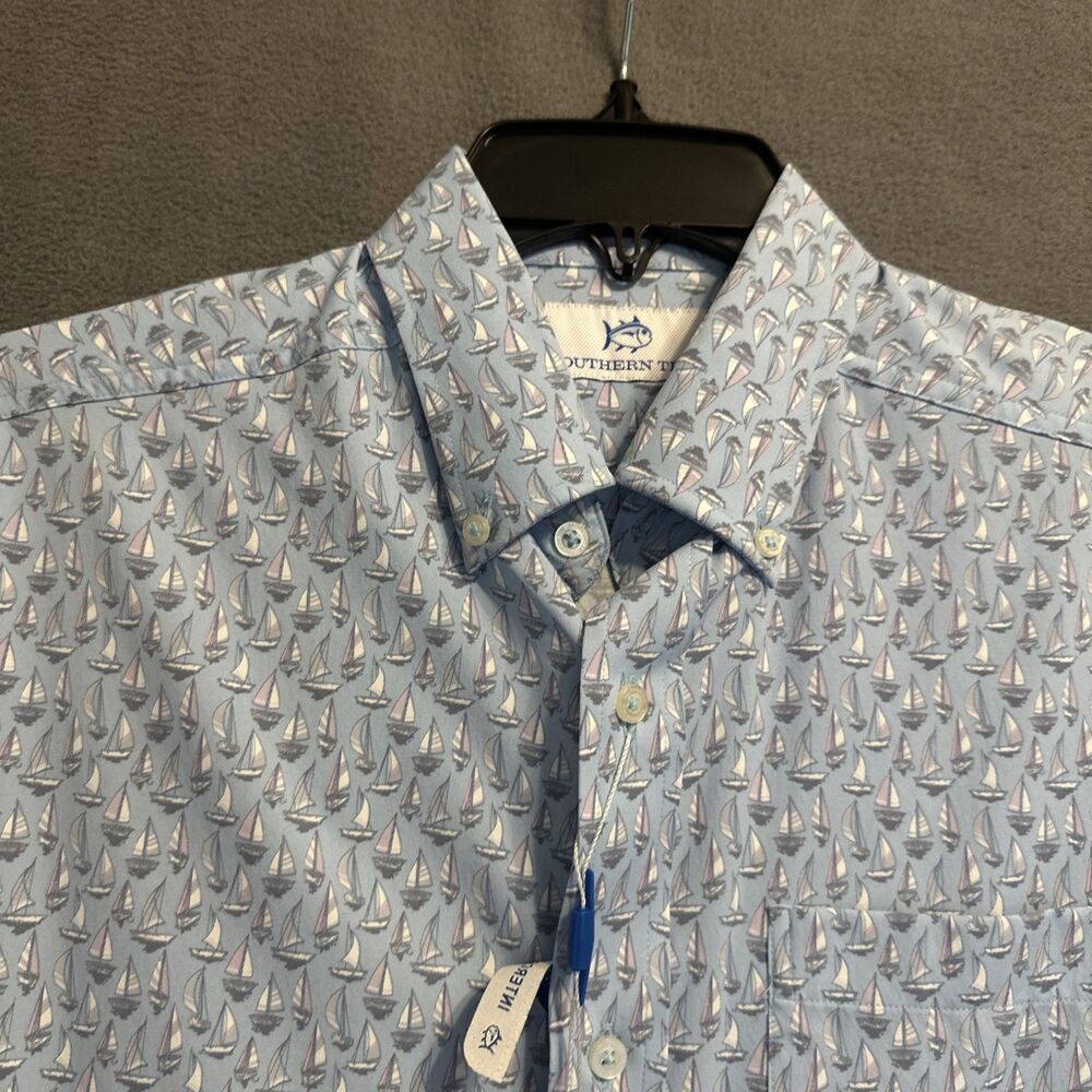 NWT‎ Southern Tide Intercoastal Sport Shirt Sailboat Print Mens Size S Blue AOP